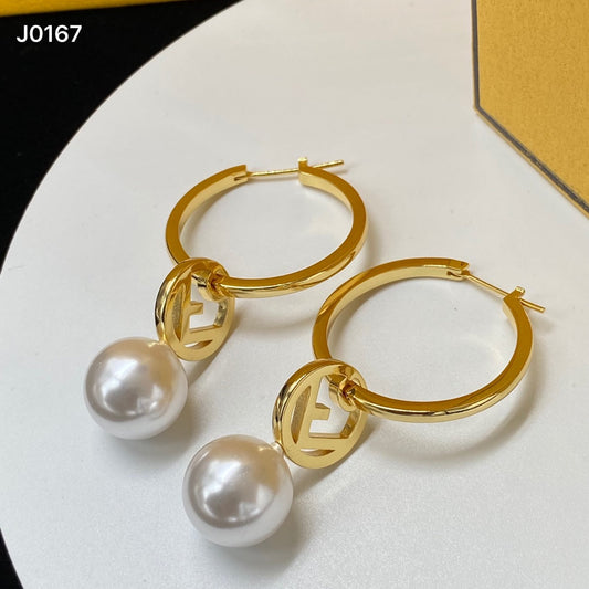 F Letter Pearl Large Hoop Earrings