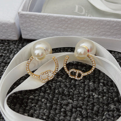 Versatile Diamond Letter Pearl Earrings