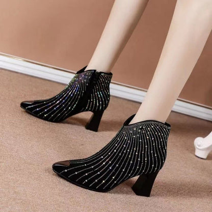 Women's rhinestone high heels side zipper fashion boots (Heel:7CM)