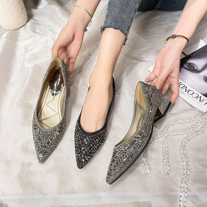 Low Heel Rhinestone Soft Sole Shoes