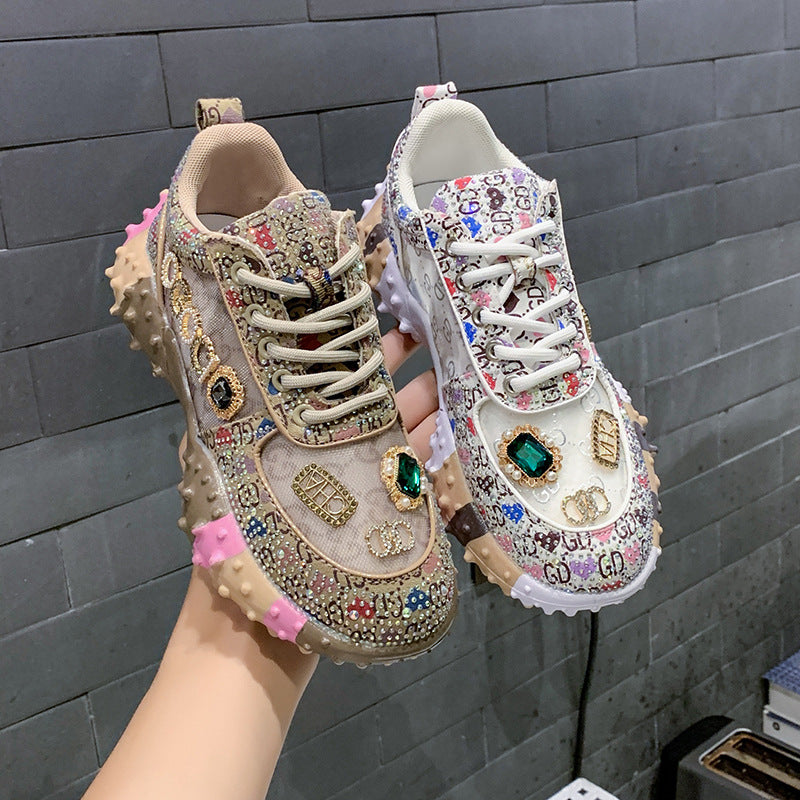 2023 New Flat Mesh Rhinestone Casual Sneakers