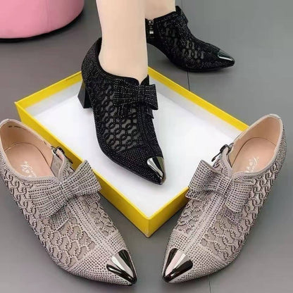 Rhinestone Hollow Chunky Heel Shoes