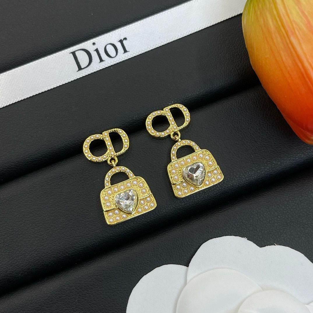 Fashionable Rhinestone Bag Pendant Earrings