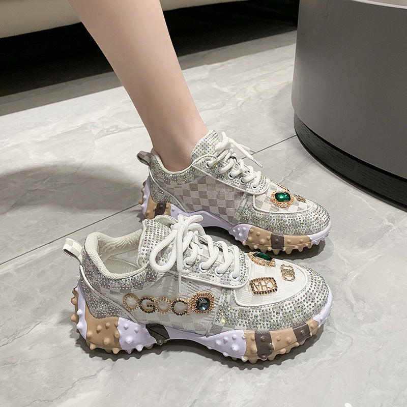 2023 New Flat Mesh Rhinestone Casual Sneakers