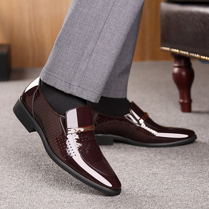 Men Microfiber Leather Hole Breathable Casual Formal Dress Shoes