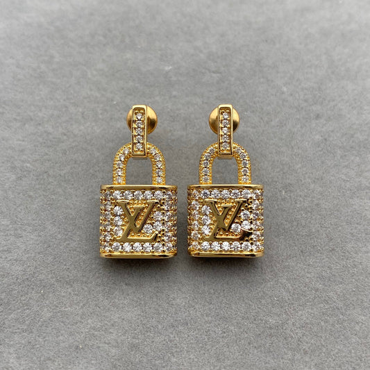 Shiny Zircon Lock Earrings