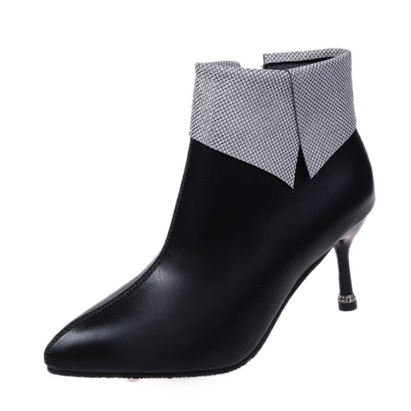 Black Soft Leather Thin Heels Ankle Boots