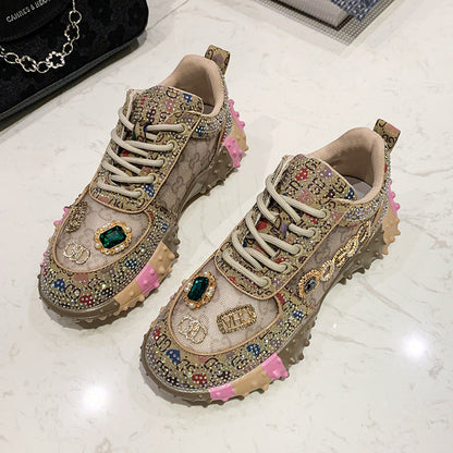 2023 New Flat Mesh Rhinestone Casual Sneakers