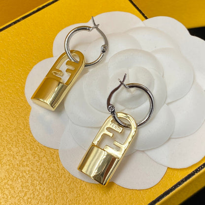 F Letter Lock Earrings