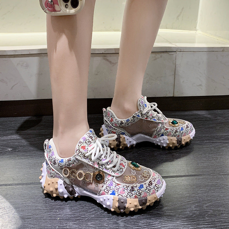 2023 New Flat Mesh Rhinestone Casual Sneakers