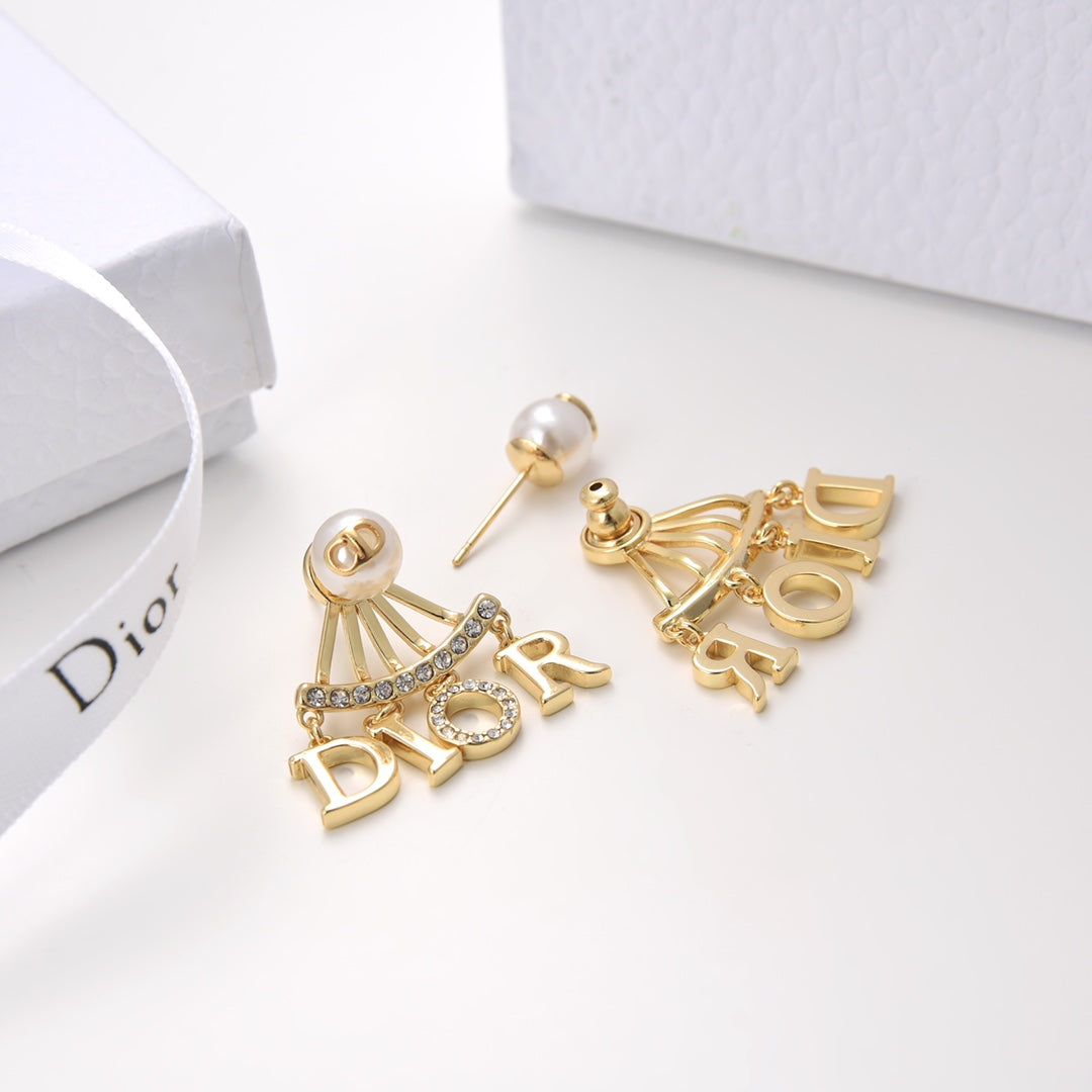 Premium Letter Pendant Pearl Earrings