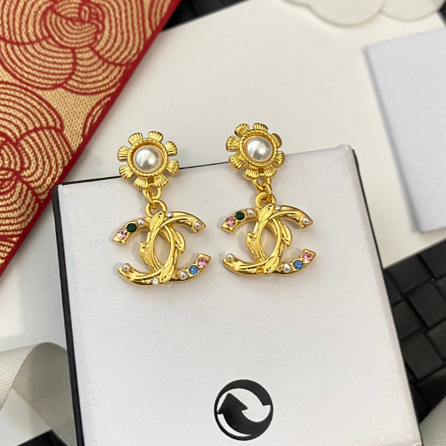 Trendy Gold Floral Earrings