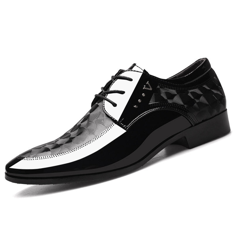 Patent Leather Lace Up Pattern Business Pointy Toe Dress Shoes