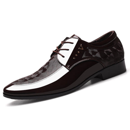 Patent Leather Lace Up Pattern Business Pointy Toe Dress Shoes