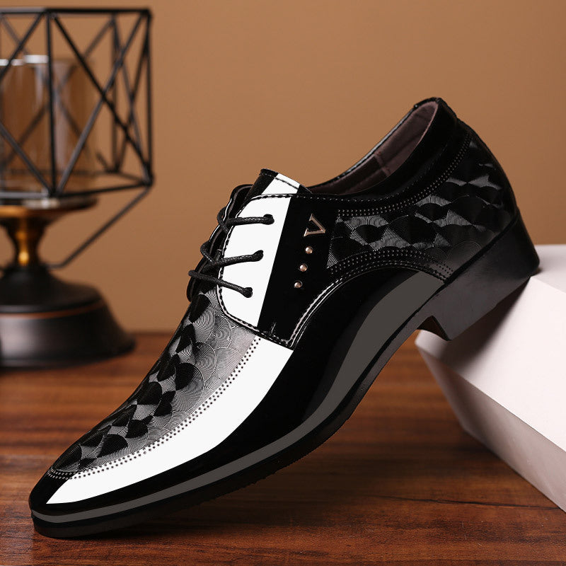 Patent Leather Lace Up Pattern Business Pointy Toe Dress Shoes