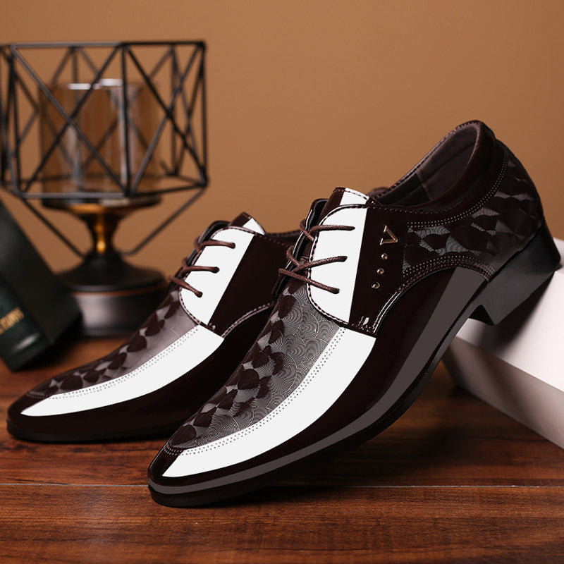 Patent Leather Lace Up Pattern Business Pointy Toe Dress Shoes