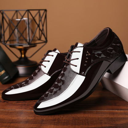 Patent Leather Lace Up Pattern Business Pointy Toe Dress Shoes