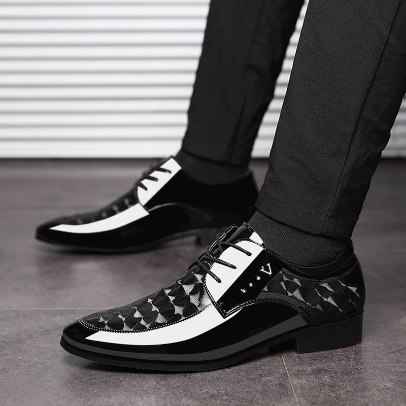 Patent Leather Lace Up Pattern Business Pointy Toe Dress Shoes