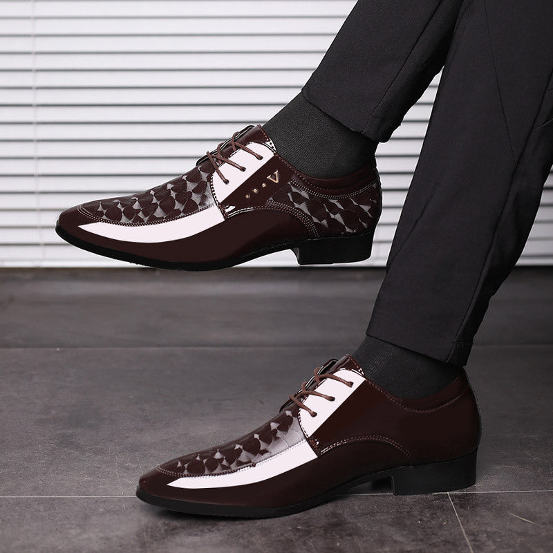 Patent Leather Lace Up Pattern Business Pointy Toe Dress Shoes