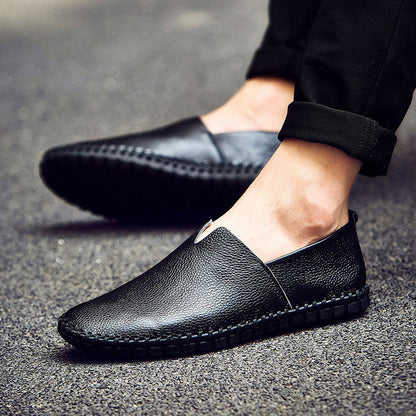 Cowhide Leather Slip-On Cut Out Casual Loafer Shoes