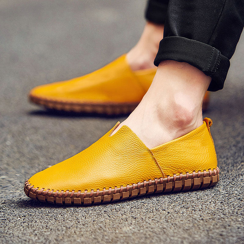 Cowhide Leather Slip-On Cut Out Casual Loafer Shoes