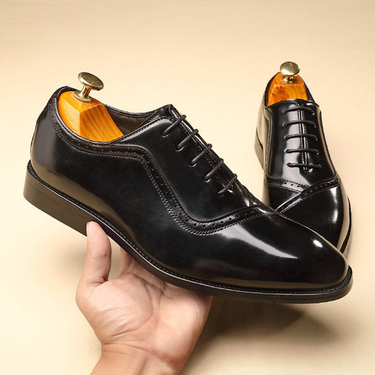 Pointy Toe Lace-Up Glossy PU Leather Dress Oxfords Shoes