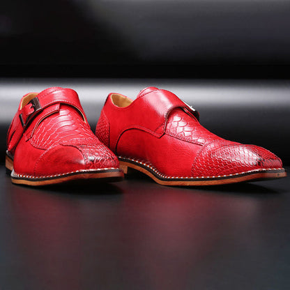 Metallic Buckle Alligator Texture Leather Slip-On Formal Shoes