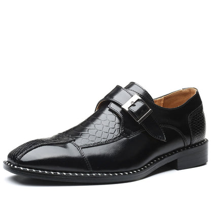 Metallic Buckle Alligator Texture Leather Slip-On Formal Shoes