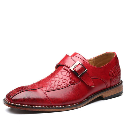 Metallic Buckle Alligator Texture Leather Slip-On Formal Shoes