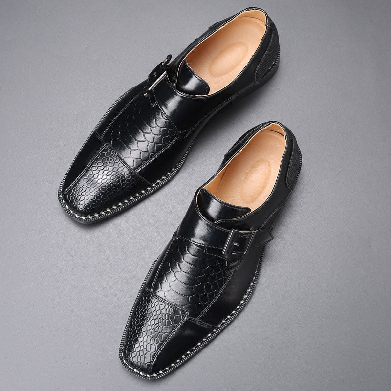 Metallic Buckle Alligator Texture Leather Slip-On Formal Shoes