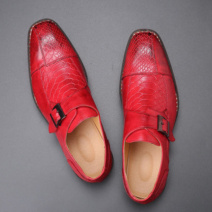 Metallic Buckle Alligator Texture Leather Slip-On Formal Shoes