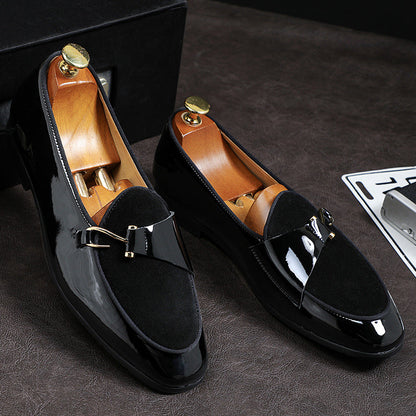 Reflective PU Leather Patchwork Buckle Casual Oxford Shoes