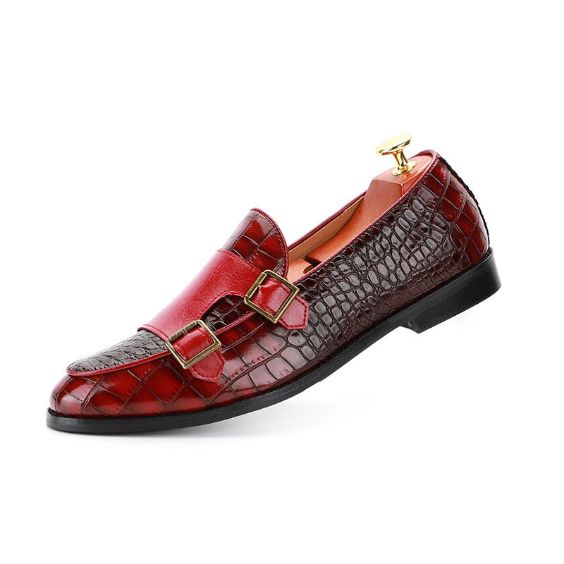 Alligator Texture PU Leather Metallic Buckle Flat Loafers Dress Shoes