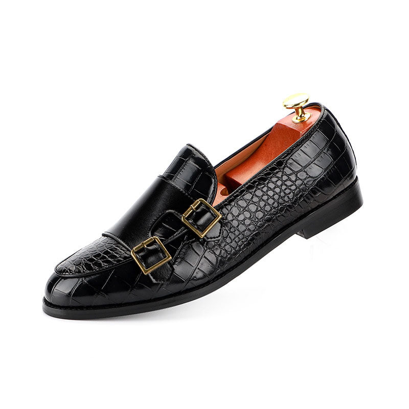 Alligator Texture PU Leather Metallic Buckle Flat Loafers Dress Shoes