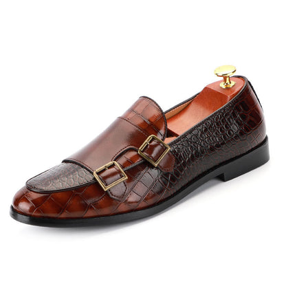 Alligator Texture PU Leather Metallic Buckle Flat Loafers Dress Shoes