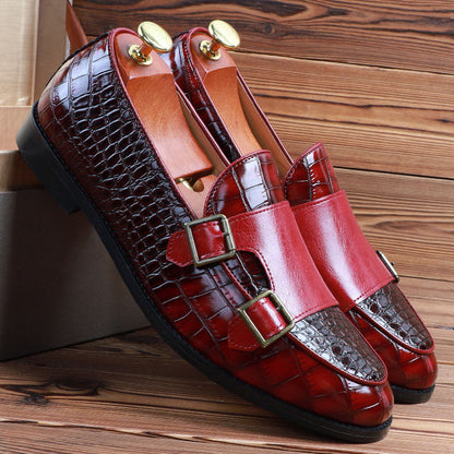 Alligator Texture PU Leather Metallic Buckle Flat Loafers Dress Shoes