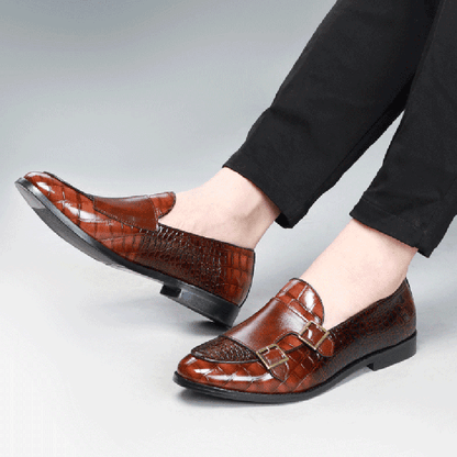 Alligator Texture PU Leather Metallic Buckle Flat Loafers Dress Shoes