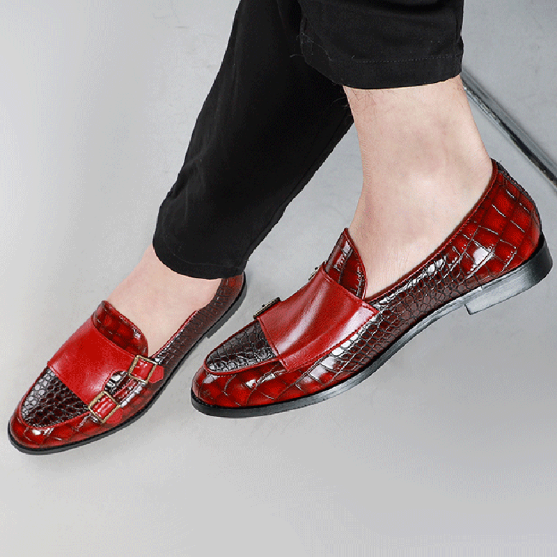 Alligator Texture PU Leather Metallic Buckle Flat Loafers Dress Shoes