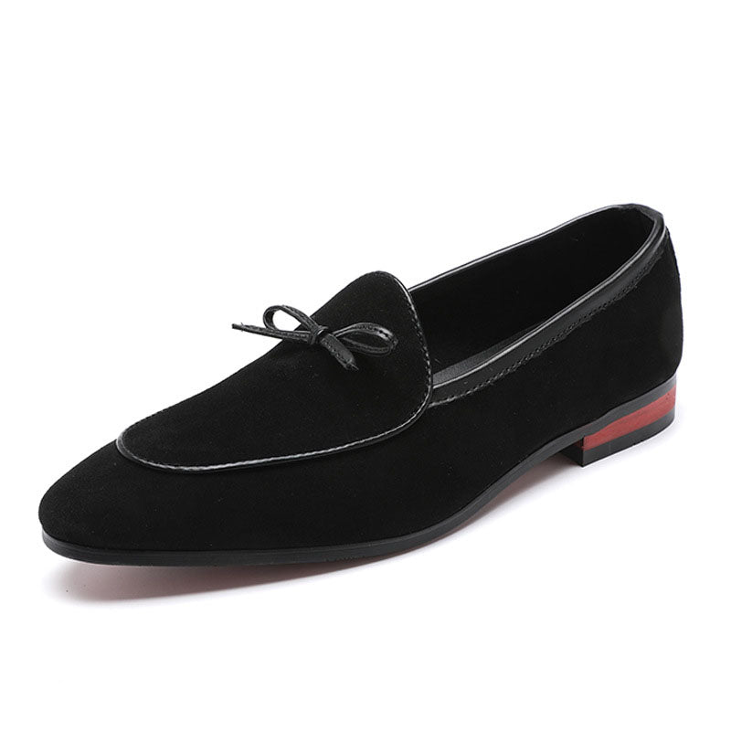 Frosted Faux Leather Loafers Bow Trim Pointy Toe Shoes