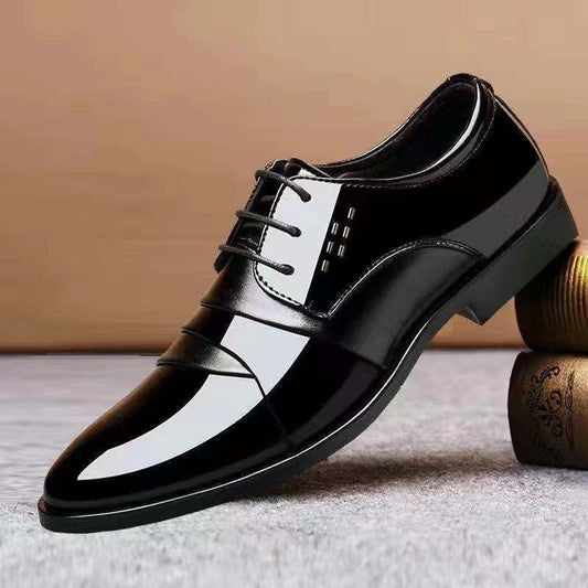 Glossy Faux Leather Patchwork Pointy Toe Lace-Up Formal Shoes