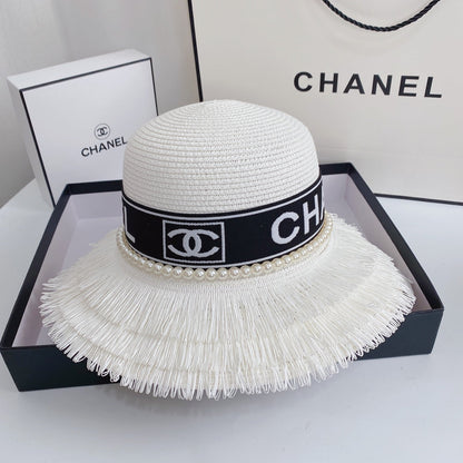 Pearl Webbing Fringe Straw Hat