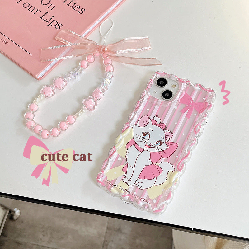 Pink wavy pattern cute cat case