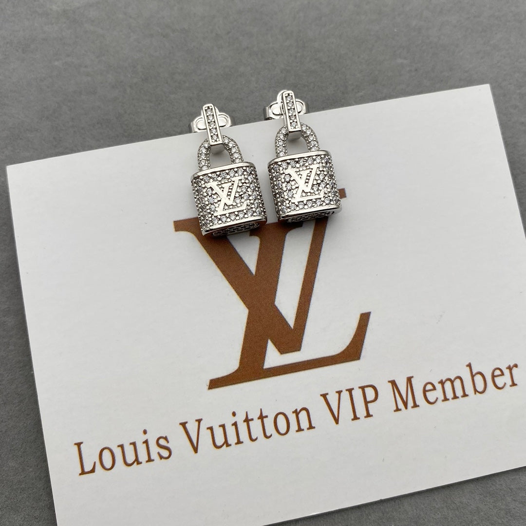 Shiny Zircon Lock Earrings