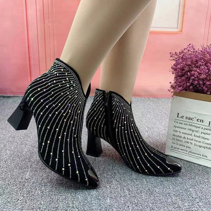 Women's rhinestone high heels side zipper fashion boots (Heel:7CM)