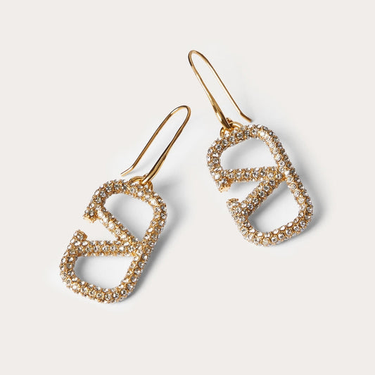 Full Diamond Logo Signature Metal Earrings