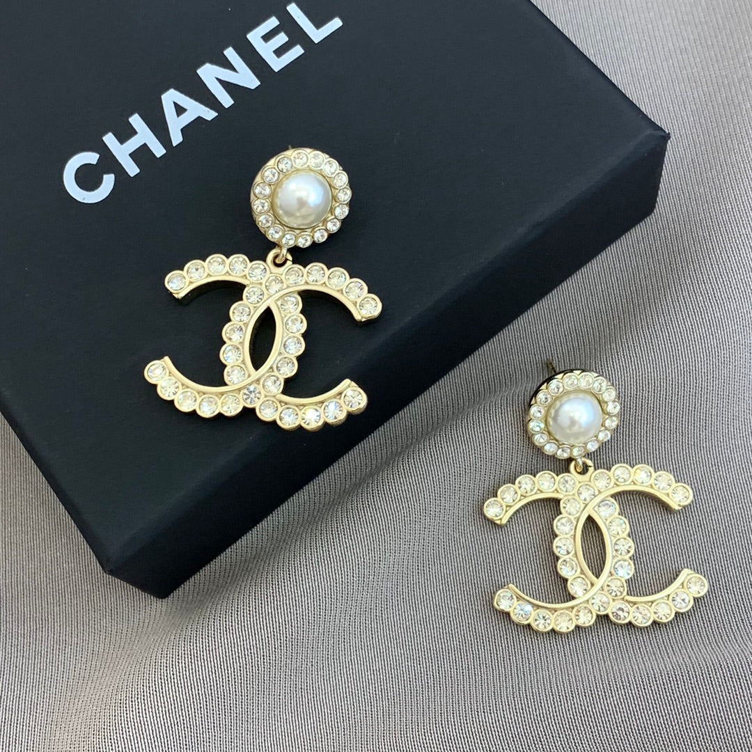 Double C Drop Pearl Earrings