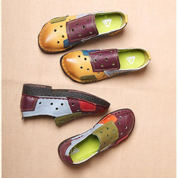 Genuine Leather Loafers Mixed Colors Ballet Flats Shoes