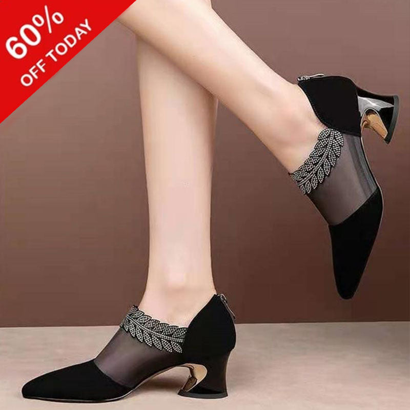 Fashion temperament thick heel mesh stitched large women's shoes