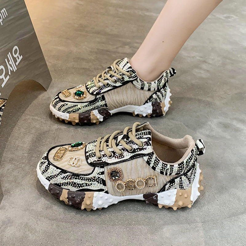 2023 New Flat Mesh Rhinestone Casual Sneakers