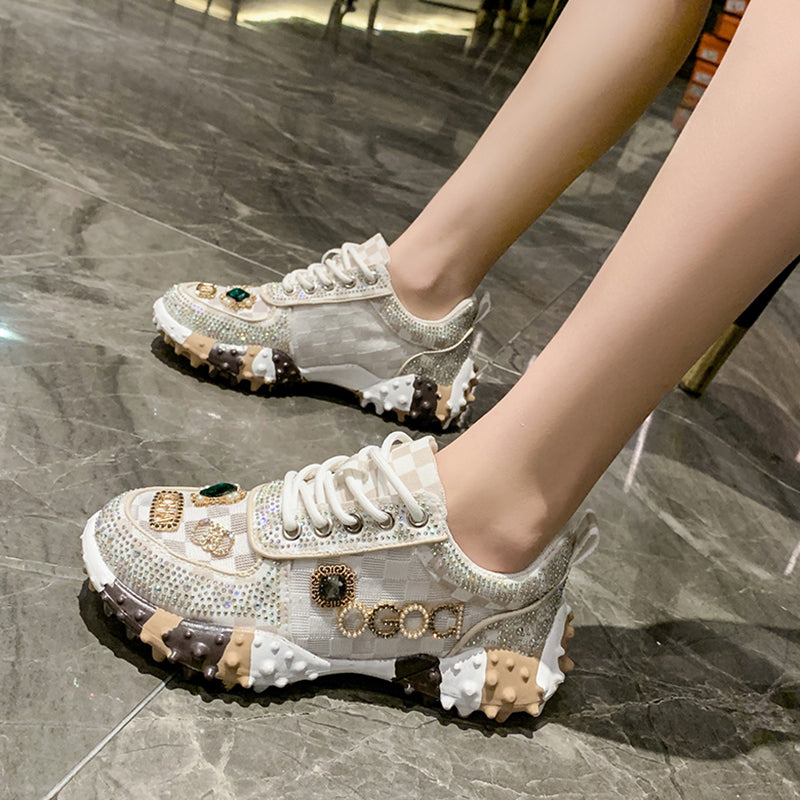 2023 New Flat Mesh Rhinestone Casual Sneakers